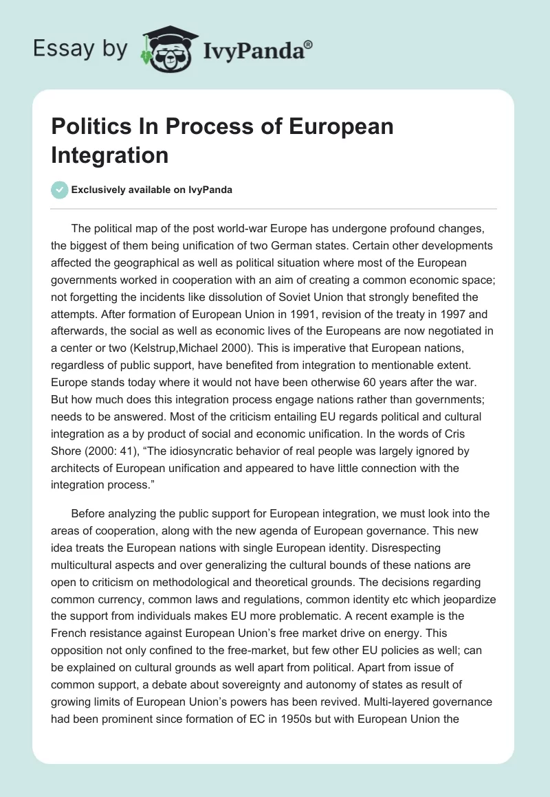 Politics In Process of European Integration. Page 1