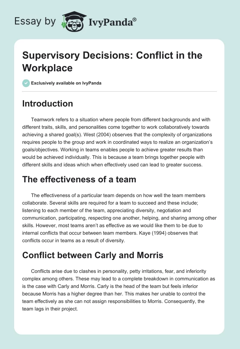 Supervisory Decisions: Conflict in the Workplace. Page 1