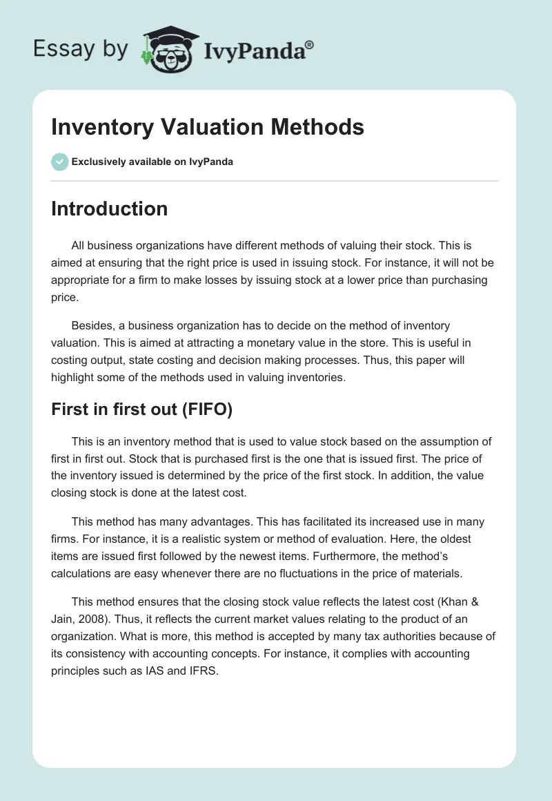 Inventory Valuation Methods. Page 1