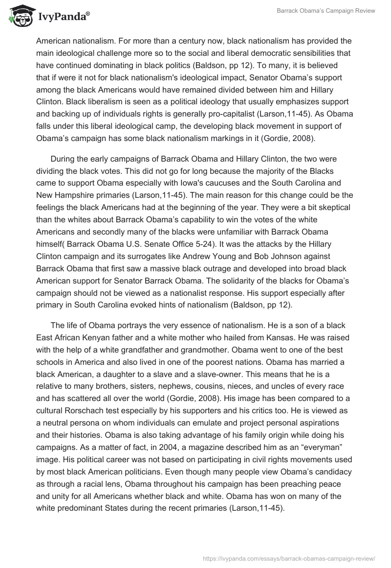 Barrack Obama’s Campaign Review. Page 2