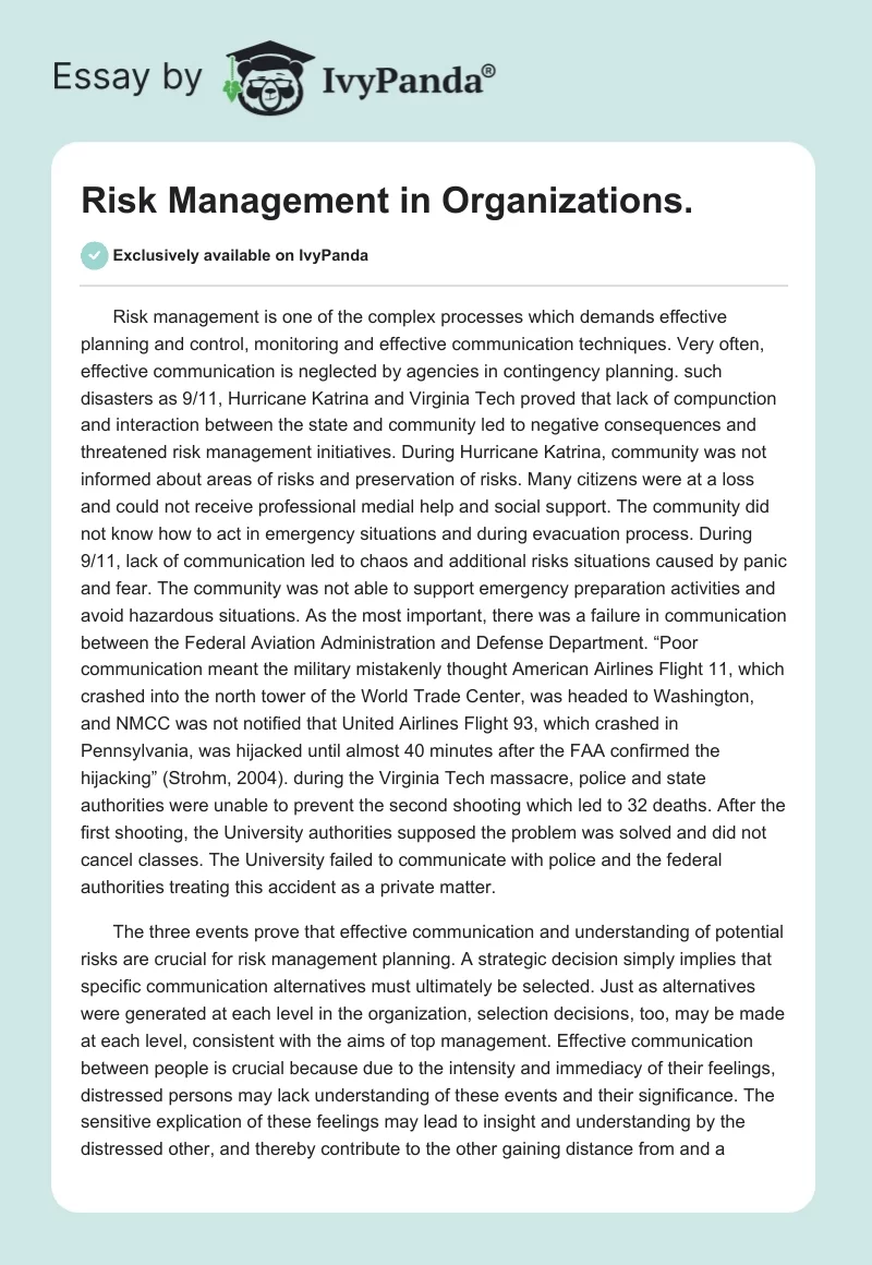 Risk Management in Organizations.. Page 1
