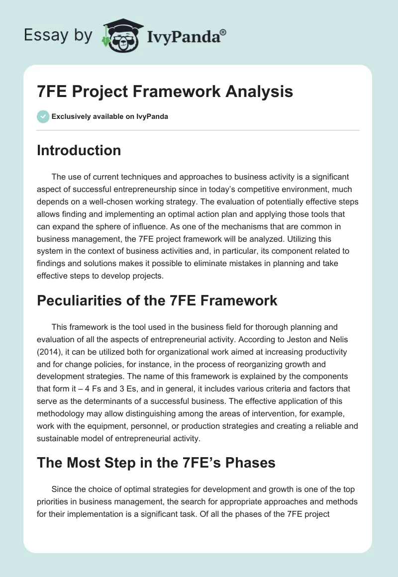 7FE Project Framework Analysis. Page 1