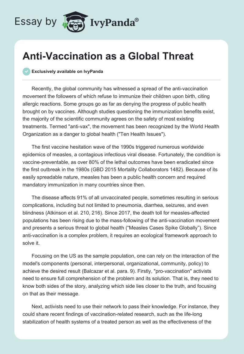 Anti-Vaccination as a Global Threat. Page 1
