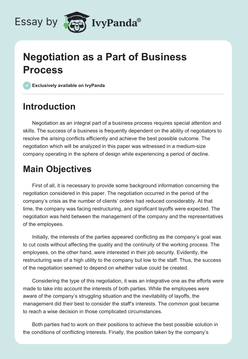 Negotiation as a Part of Business Process. Page 1