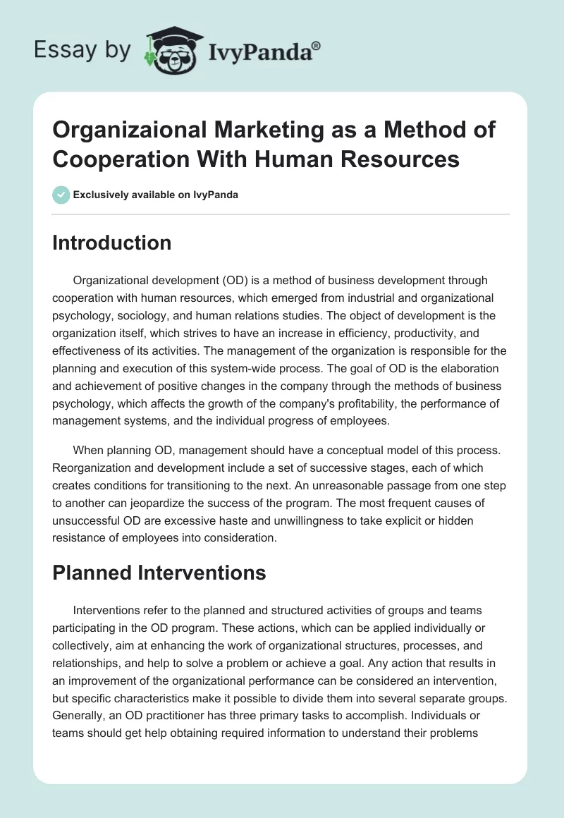 Organizaional Marketing as a Method of Cooperation With Human Resources. Page 1