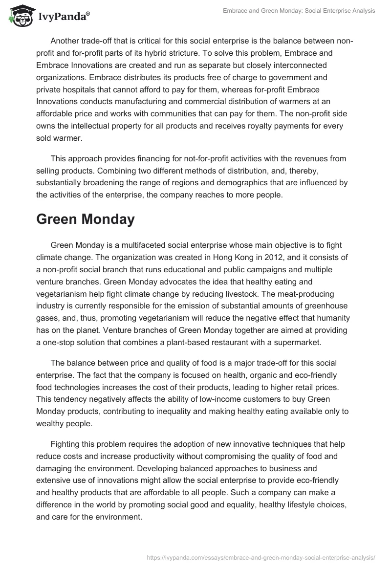 Embrace and Green Monday: Social Enterprise Analysis. Page 2