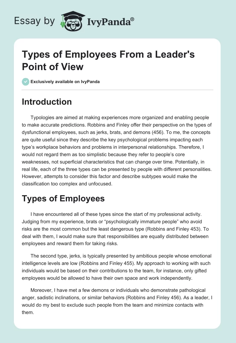 Types of Employees From a Leader's Point of View. Page 1