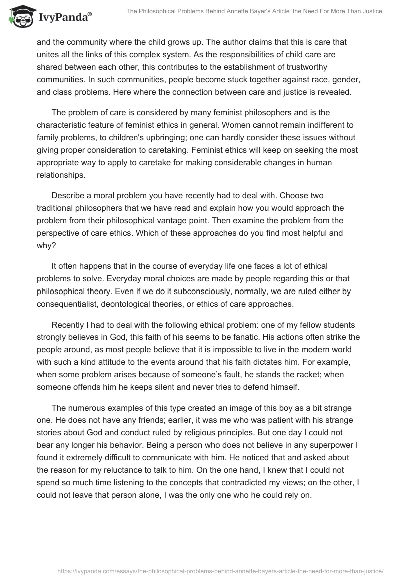 The Philosophical Problems Behind Annette Bayer's Article ‘the Need For More Than Justice’. Page 2