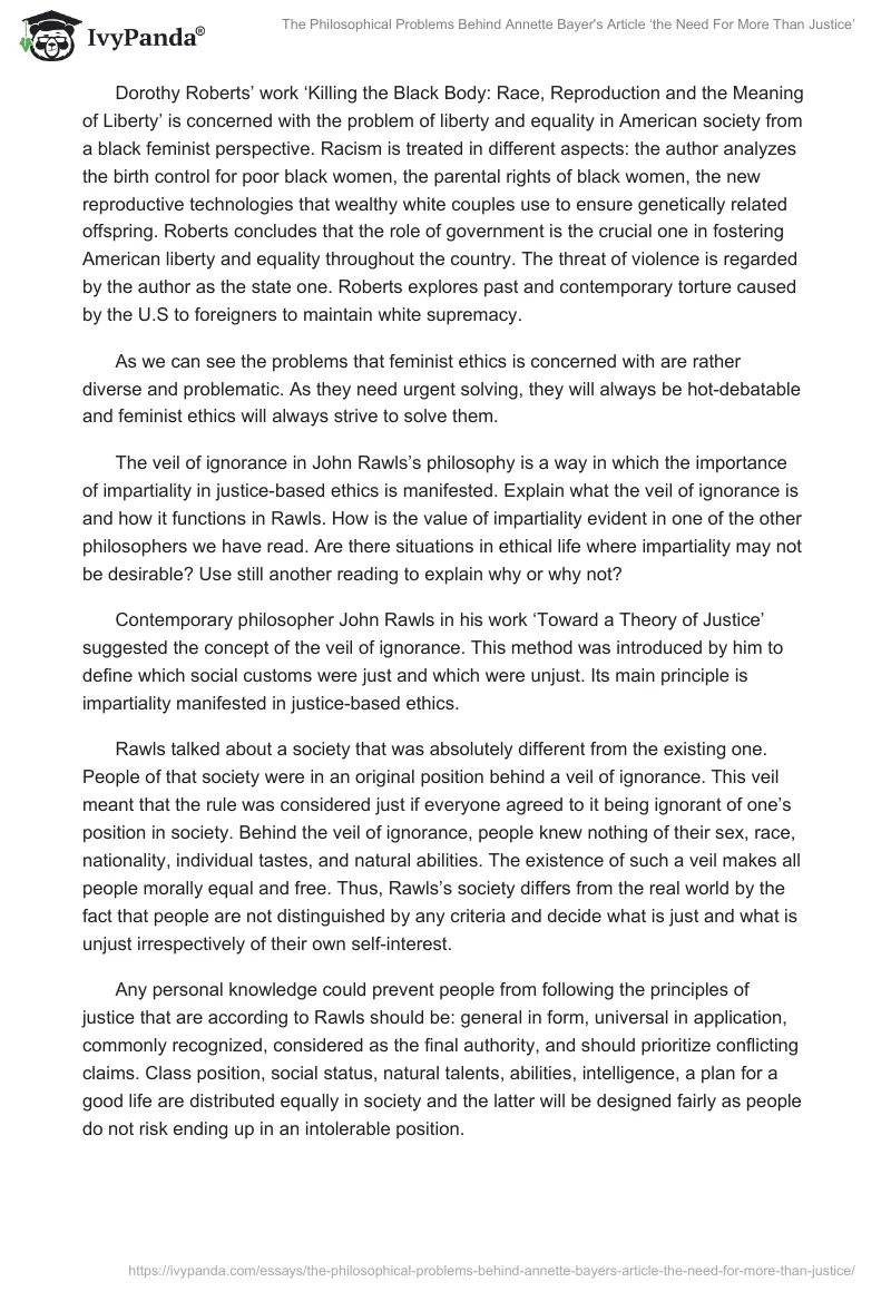 The Philosophical Problems Behind Annette Bayer's Article ‘the Need For More Than Justice’. Page 5