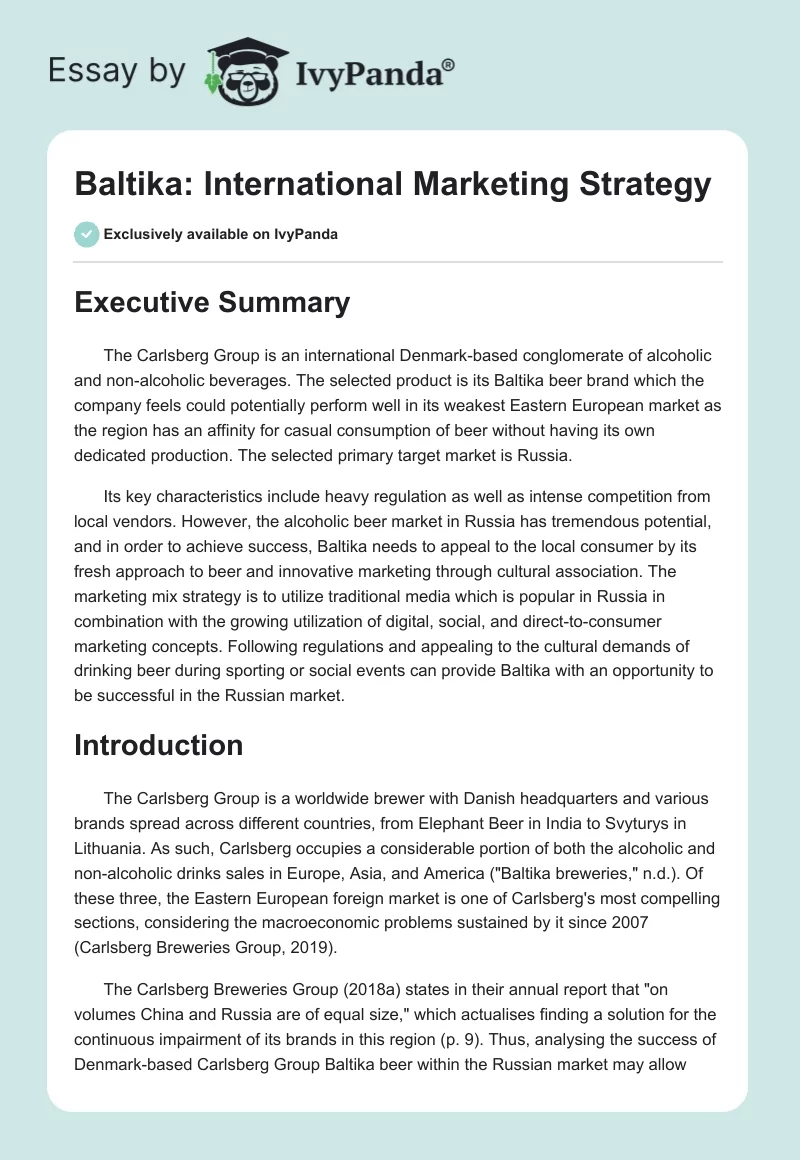 Baltika: International Marketing Strategy. Page 1