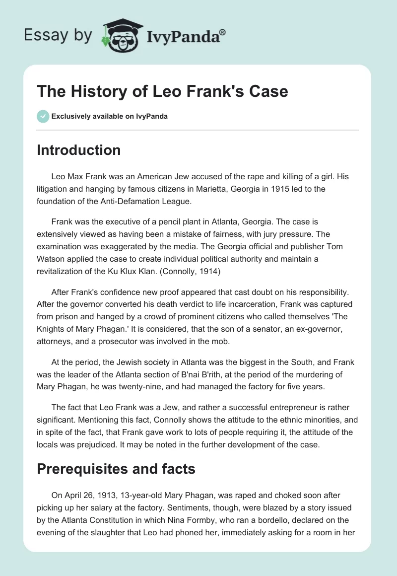 The History of Leo Frank's Case. Page 1