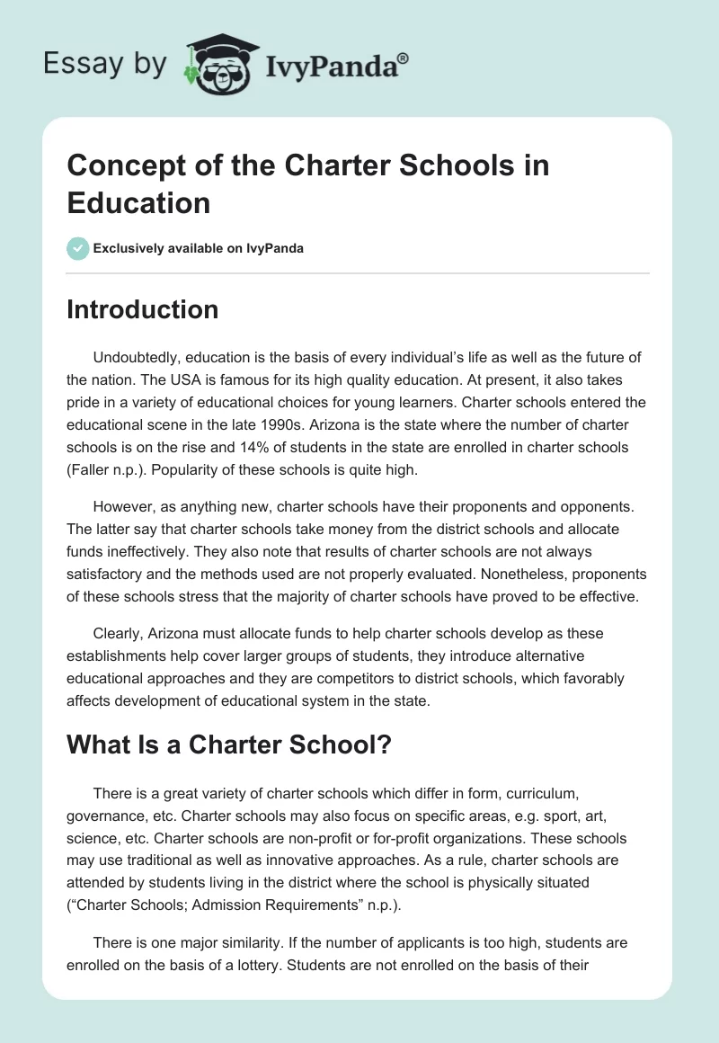 Concept of the Charter Schools in Education. Page 1