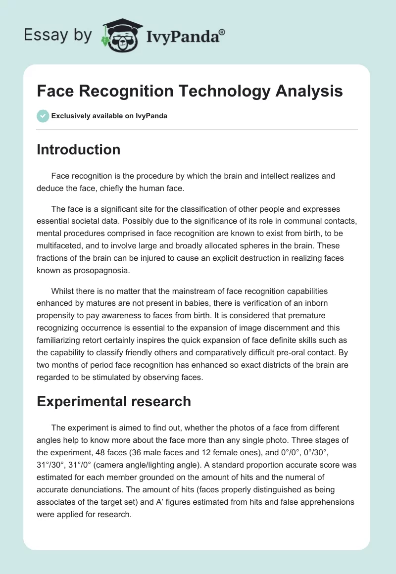Face Recognition Technology Analysis. Page 1