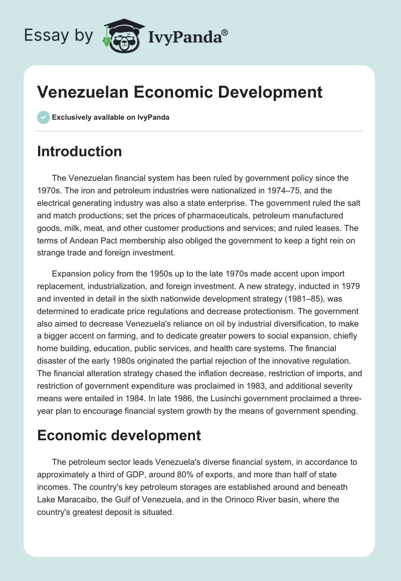 Venezuelan Economic Development. Page 1
