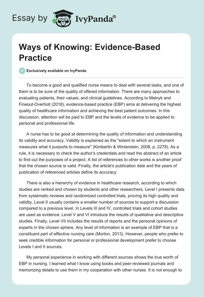 Ways of Knowing: Evidence-Based Practice. Page 1