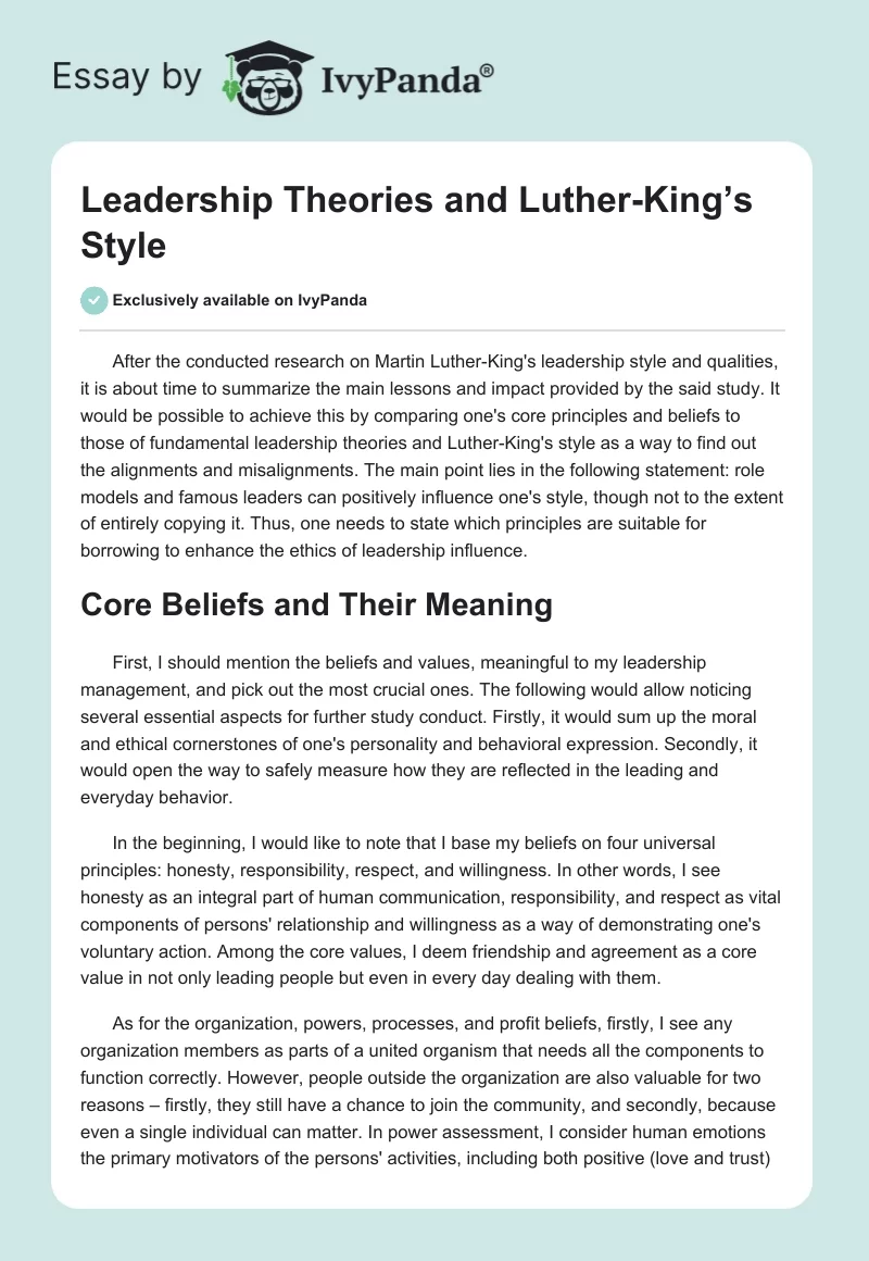 Leadership Theories and Luther-King’s Style. Page 1