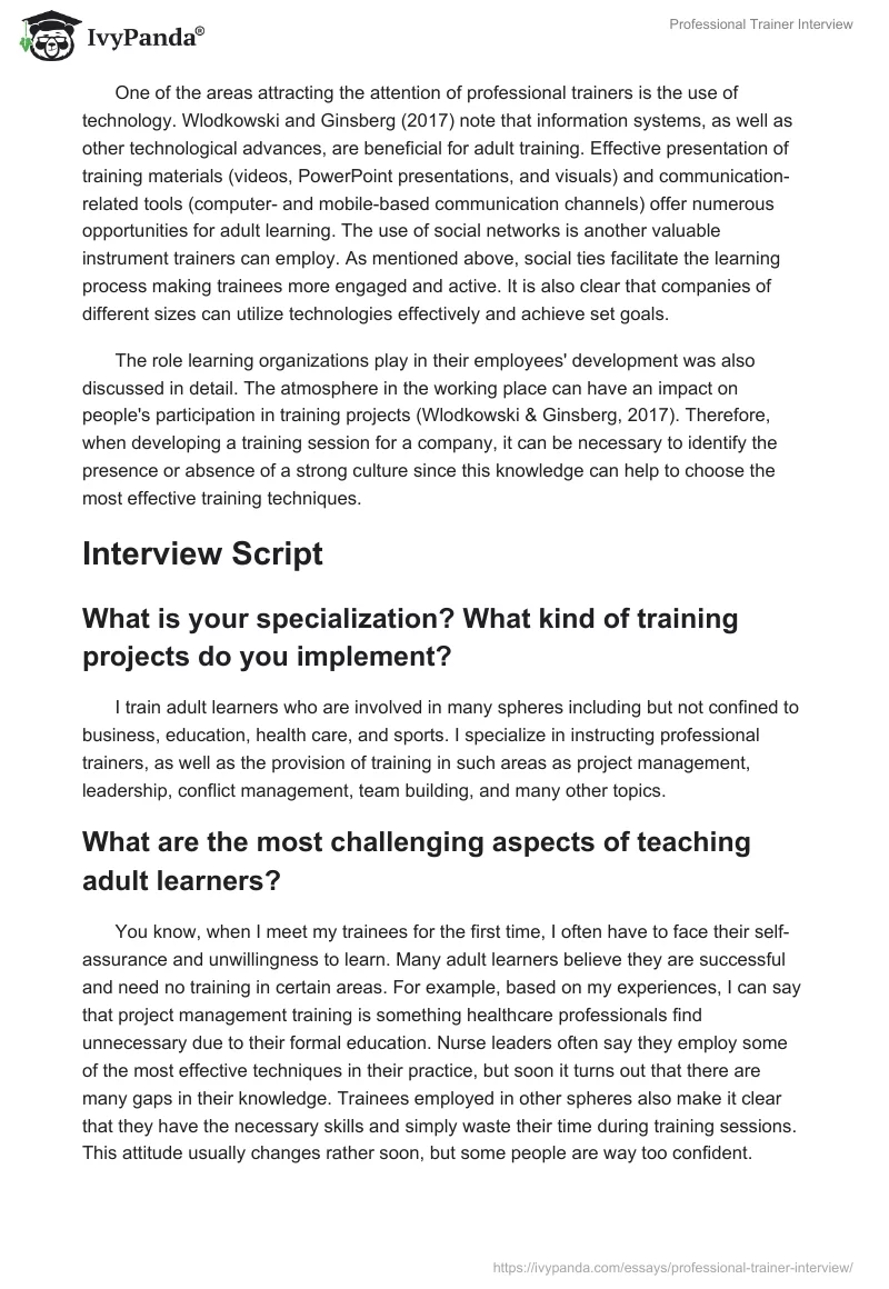 Professional Trainer Interview. Page 4
