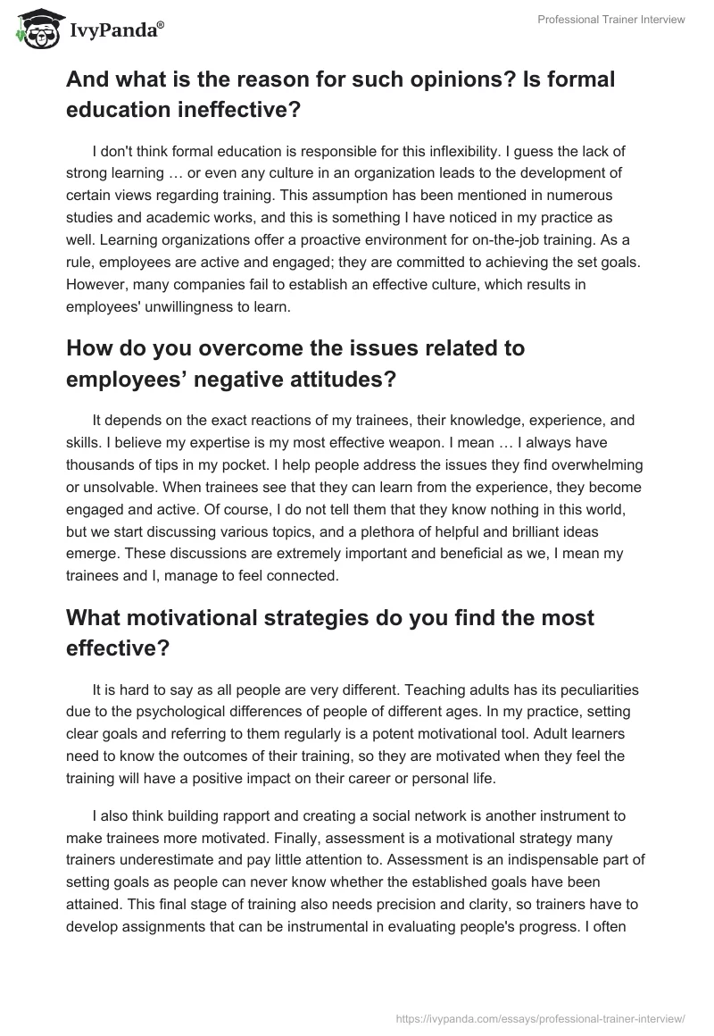 Professional Trainer Interview. Page 5
