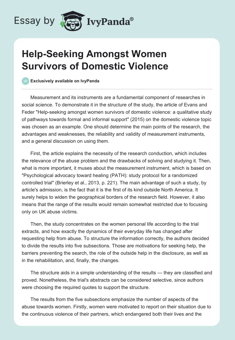 Help-Seeking Amongst Women Survivors of Domestic Violence. Page 1