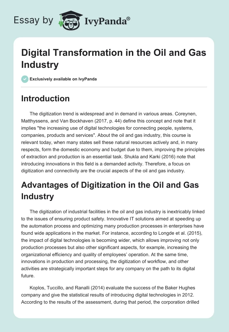 Digital Transformation in the Oil and Gas Industry. Page 1