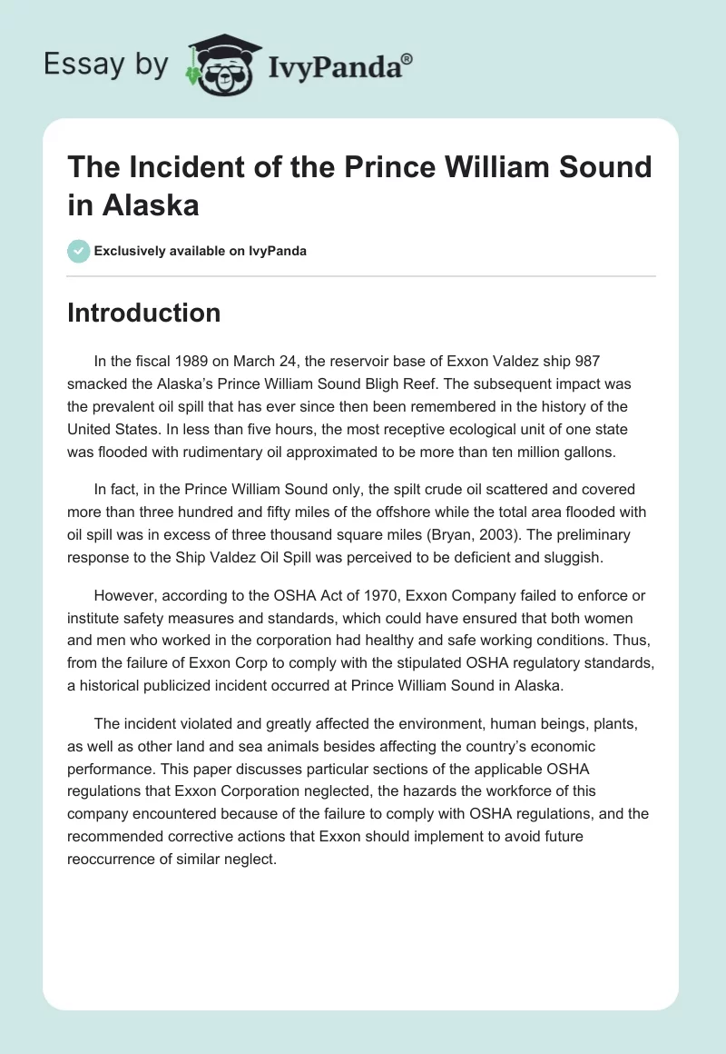 The Incident of the Prince William Sound in Alaska. Page 1