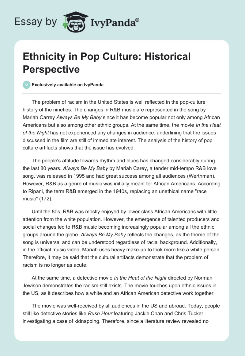 Ethnicity in Pop Culture: Historical Perspective. Page 1