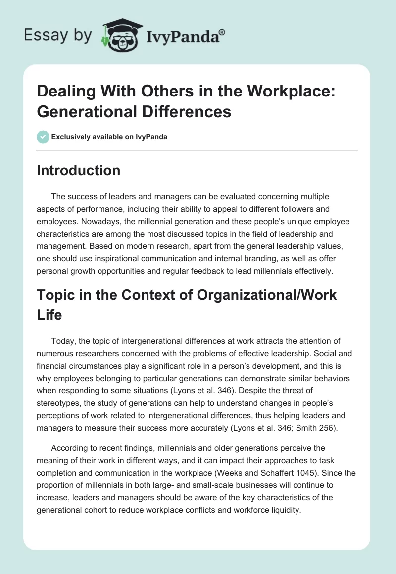 Dealing With Others in the Workplace: Generational Differences. Page 1