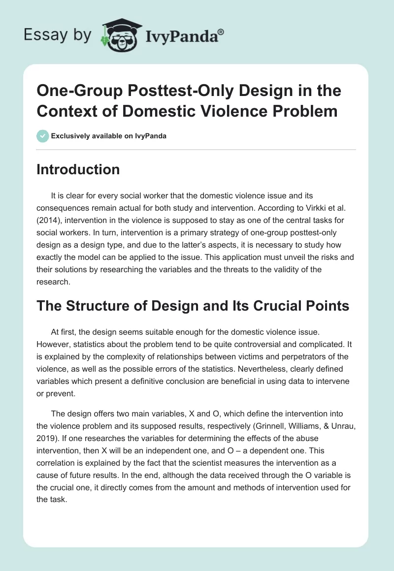One-Group Posttest-Only Design in the Context of Domestic Violence Problem. Page 1
