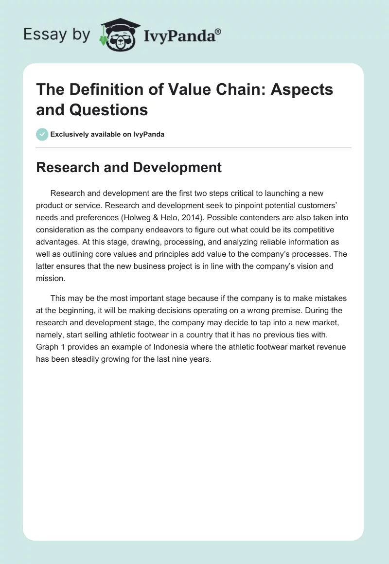 The Definition of Value Chain: Aspects and Questions. Page 1