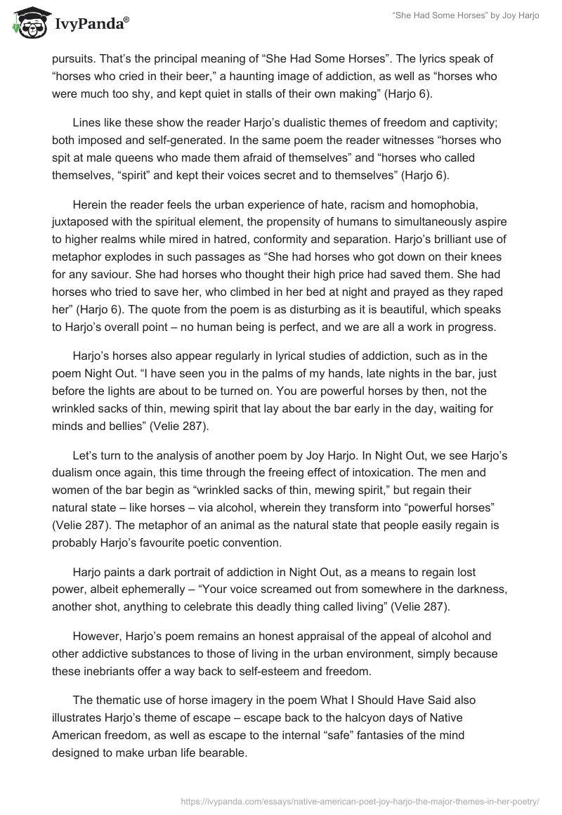 Joy Harjo’s “She Had Some Horses” Analytical Essay. Page 2