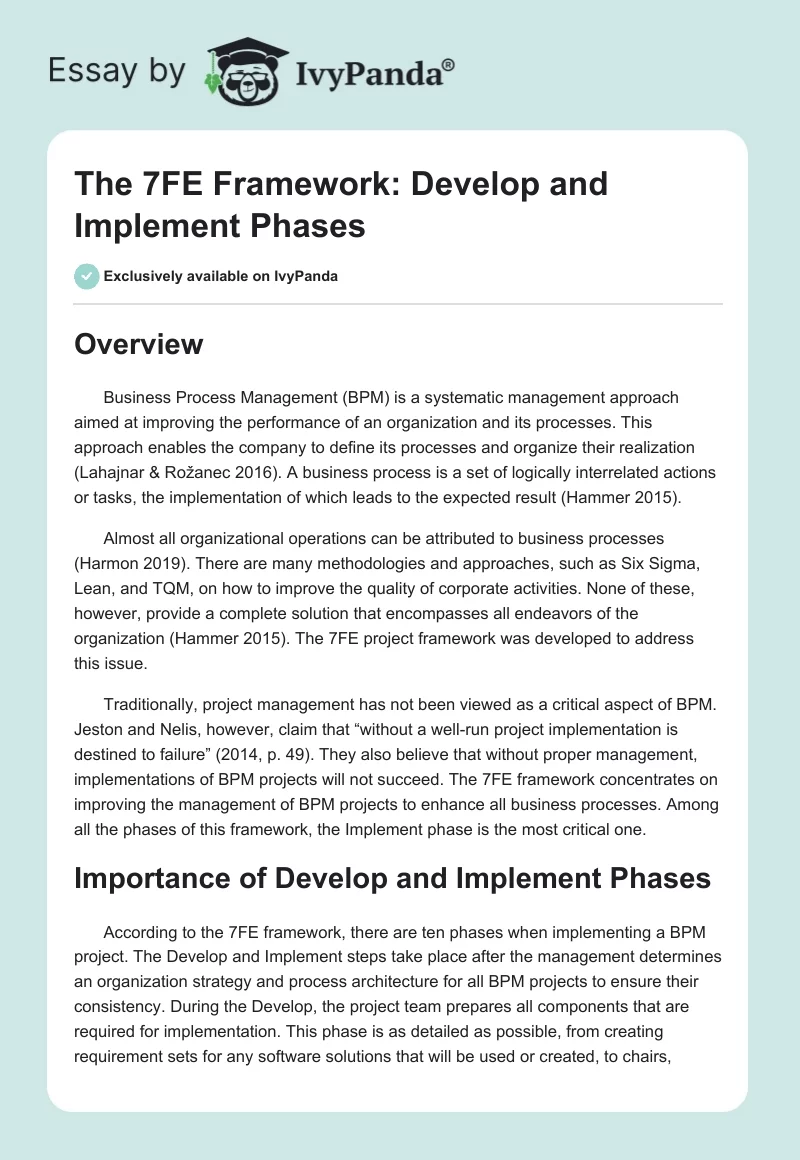The 7FE Framework: Develop and Implement Phases. Page 1