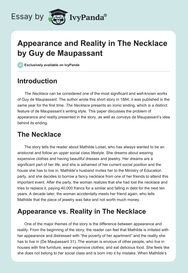 Appearance and Reality in "The Necklace" by Guy de Maupassant. Page 1