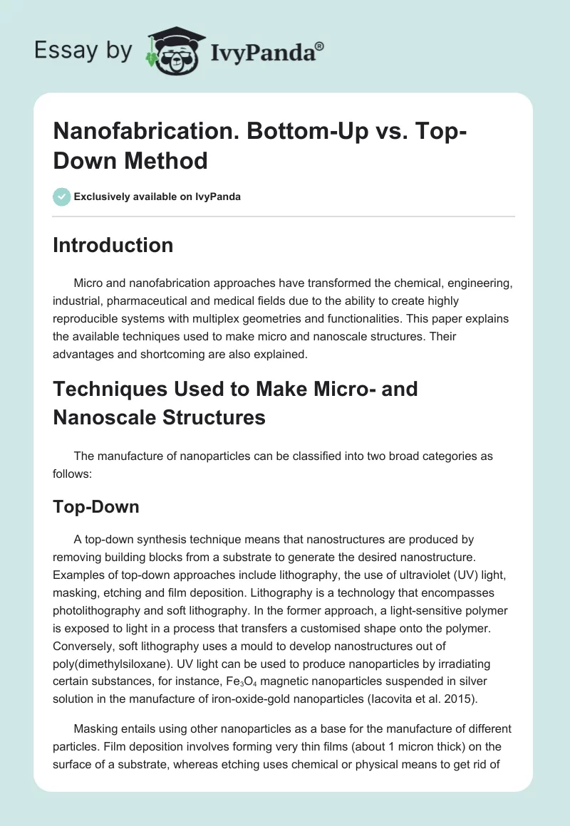 Nanofabrication. Bottom-Up vs. Top-Down Method. Page 1