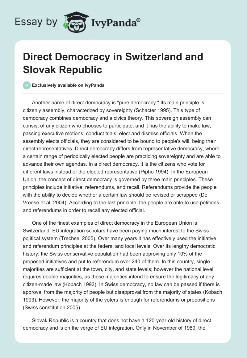 Direct Democracy in Switzerland and Slovak Republic. Page 1