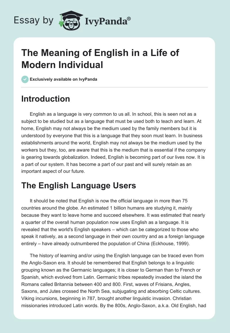 The Meaning of English in a Life of Modern Individual. Page 1