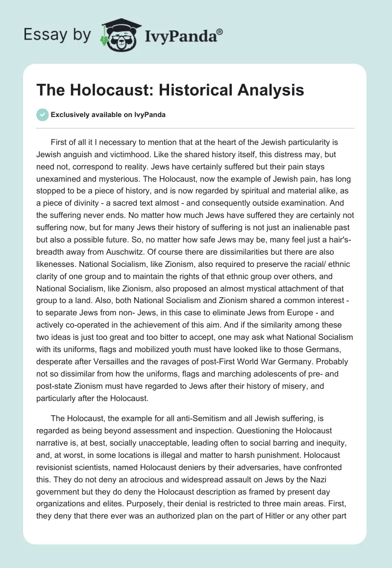 The Holocaust: Historical Analysis. Page 1
