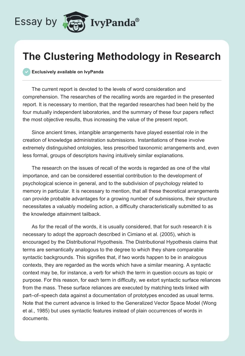The Clustering Methodology in Research. Page 1