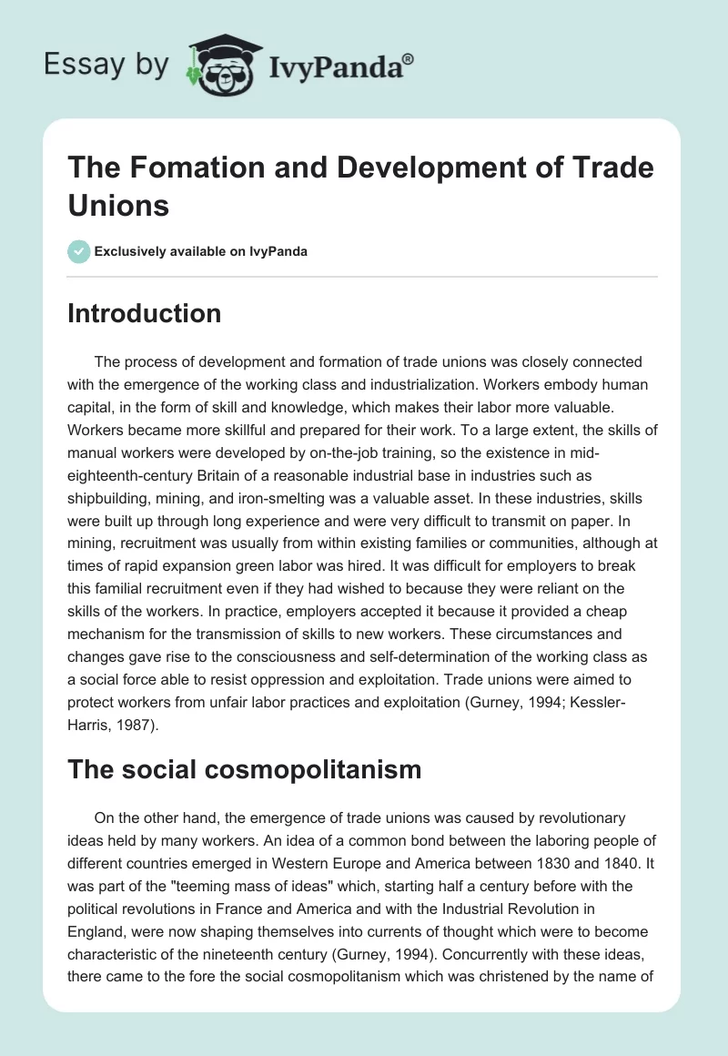 The Fomation and Development of Trade Unions. Page 1