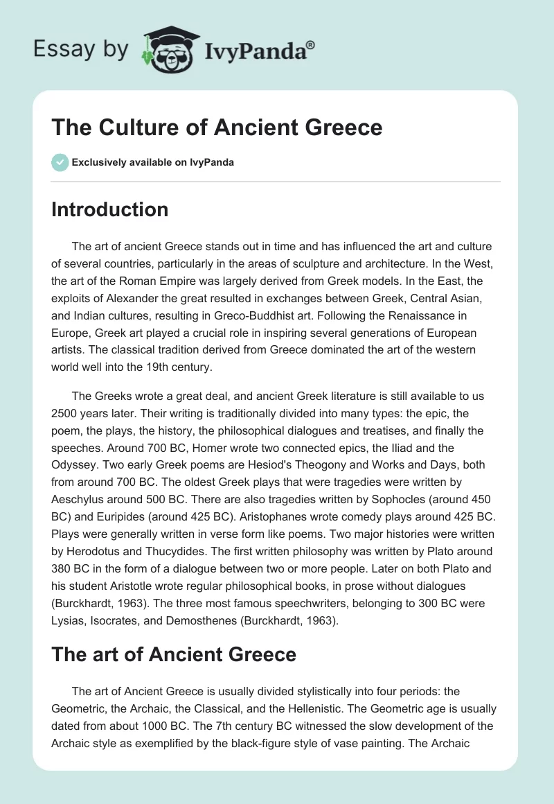 The Culture of Ancient Greece. Page 1