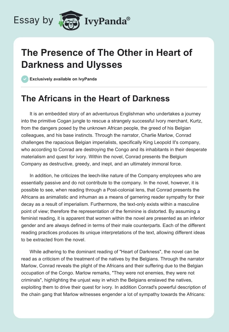 The Presence of "The Other" in "Heart of Darkness" and "Ulysses". Page 1