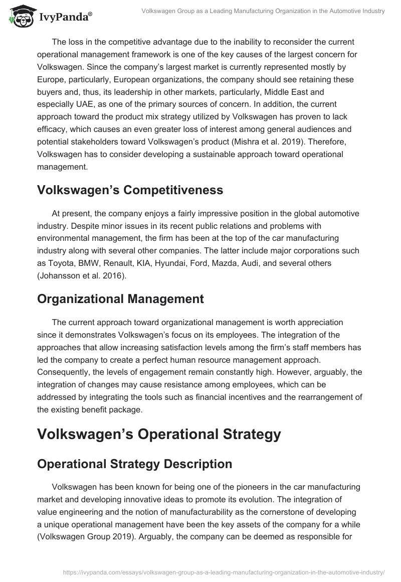 Volkswagen Group as a Leading Manufacturing Organization in the Automotive Industry. Page 3