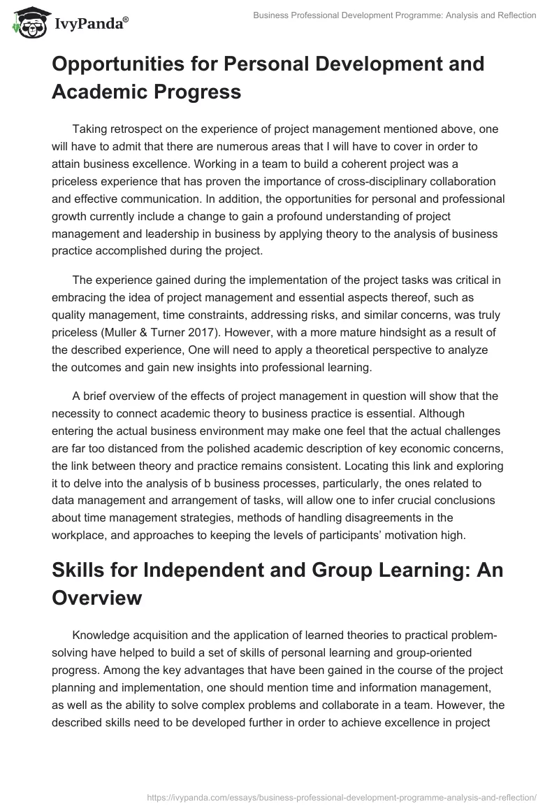 Business Professional Development Programme: Analysis and Reflection. Page 2