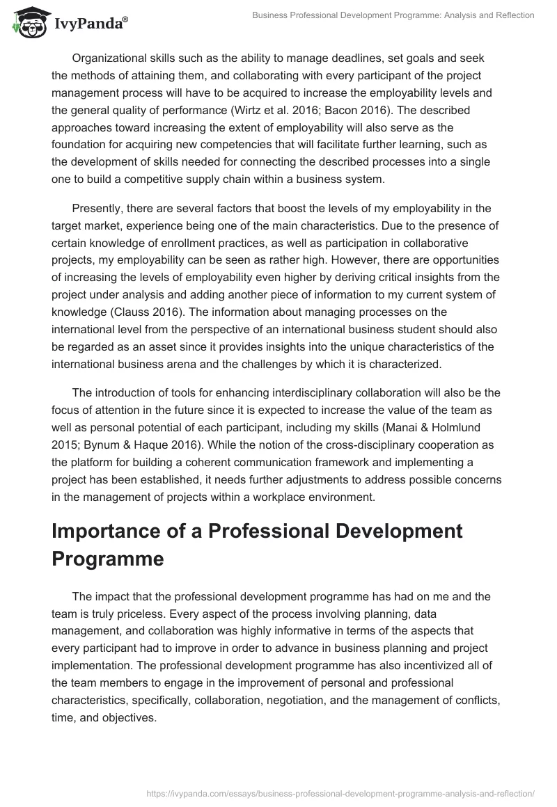 Business Professional Development Programme: Analysis and Reflection. Page 4