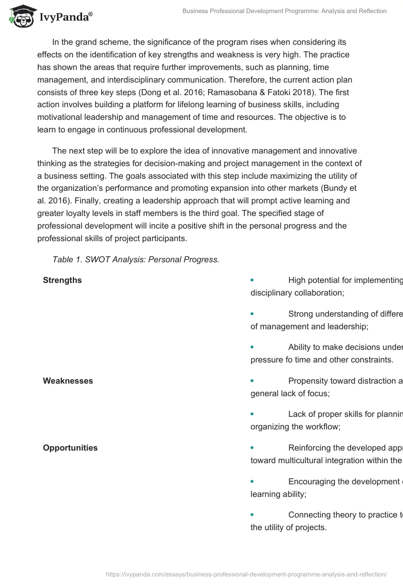 Business Professional Development Programme: Analysis and Reflection. Page 5