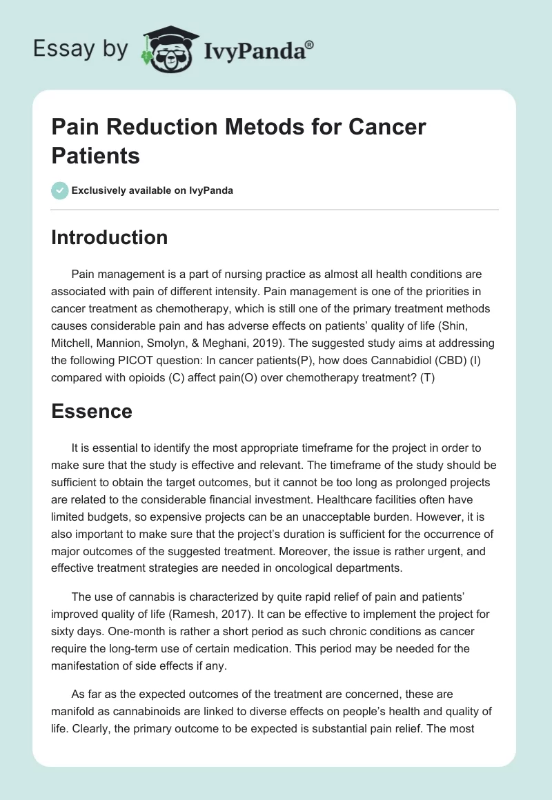 Pain Reduction Metods for Cancer Patients. Page 1