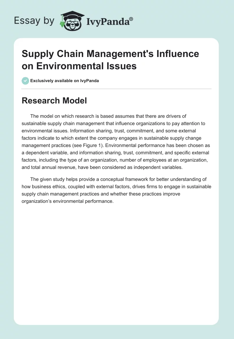 Supply Chain Management's Influence on Environmental Issues. Page 1