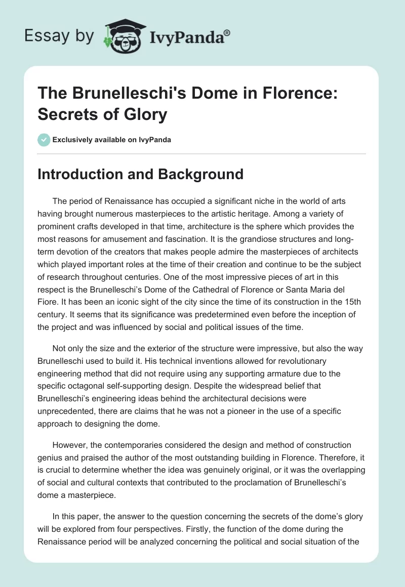 The Brunelleschi's Dome in Florence: Secrets of Glory. Page 1