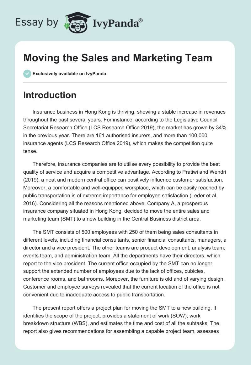 Moving the Sales and Marketing Team. Page 1