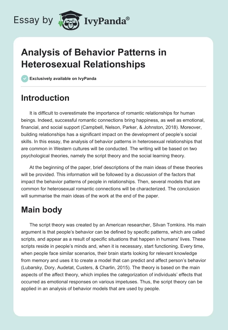 Analysis of Behavior Patterns in Heterosexual Relationships. Page 1