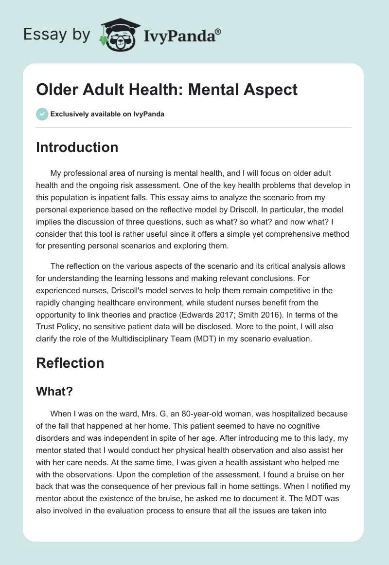 Older Adult Health: Mental Aspect. Page 1